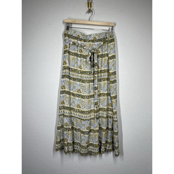 Lane Bryant Tiered Maxi Skirt Size 18/20 Jodie Woodblock Floral Print Tie Belt - Picture 1 of 6